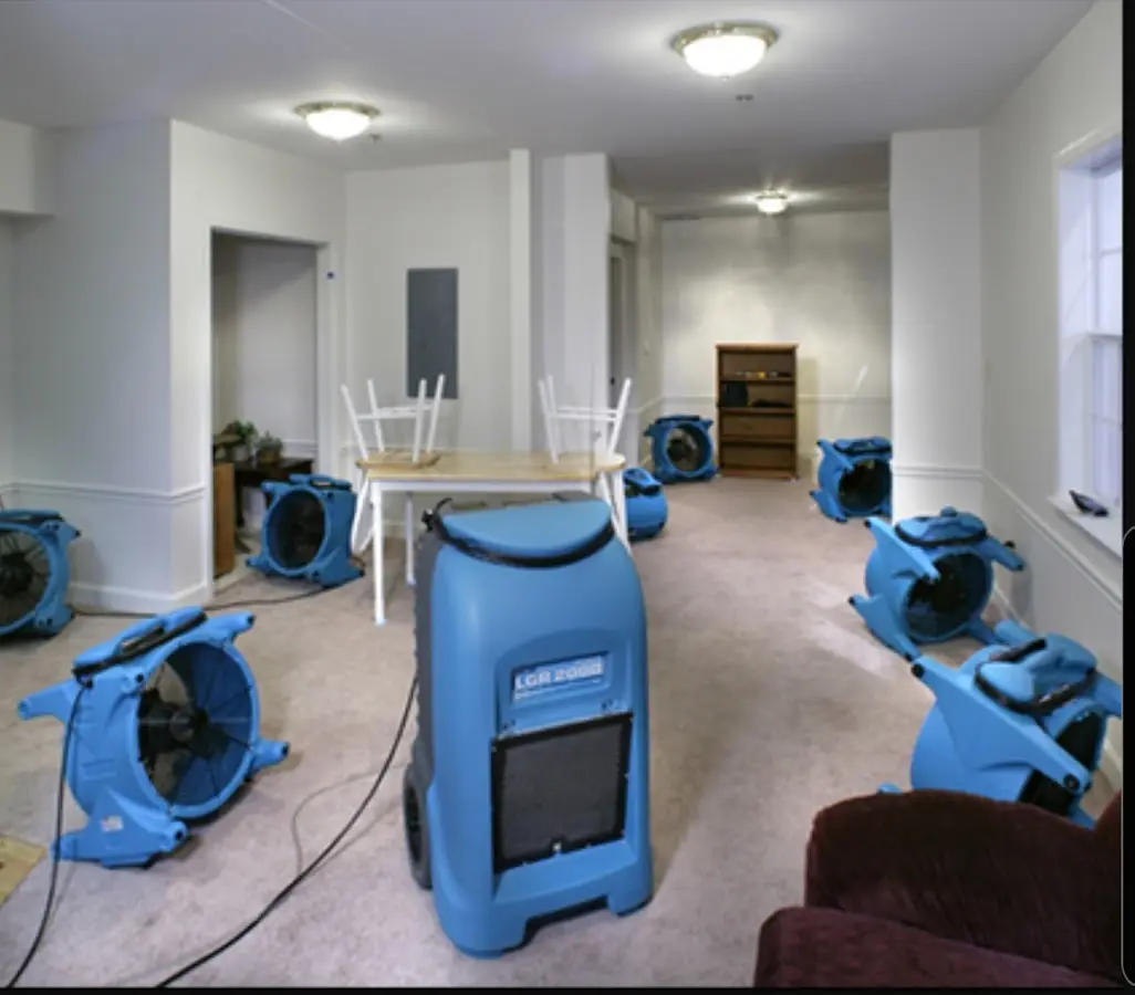 Air movers and dehumidifier setup for Water Damage Restoration in Diamond Bar